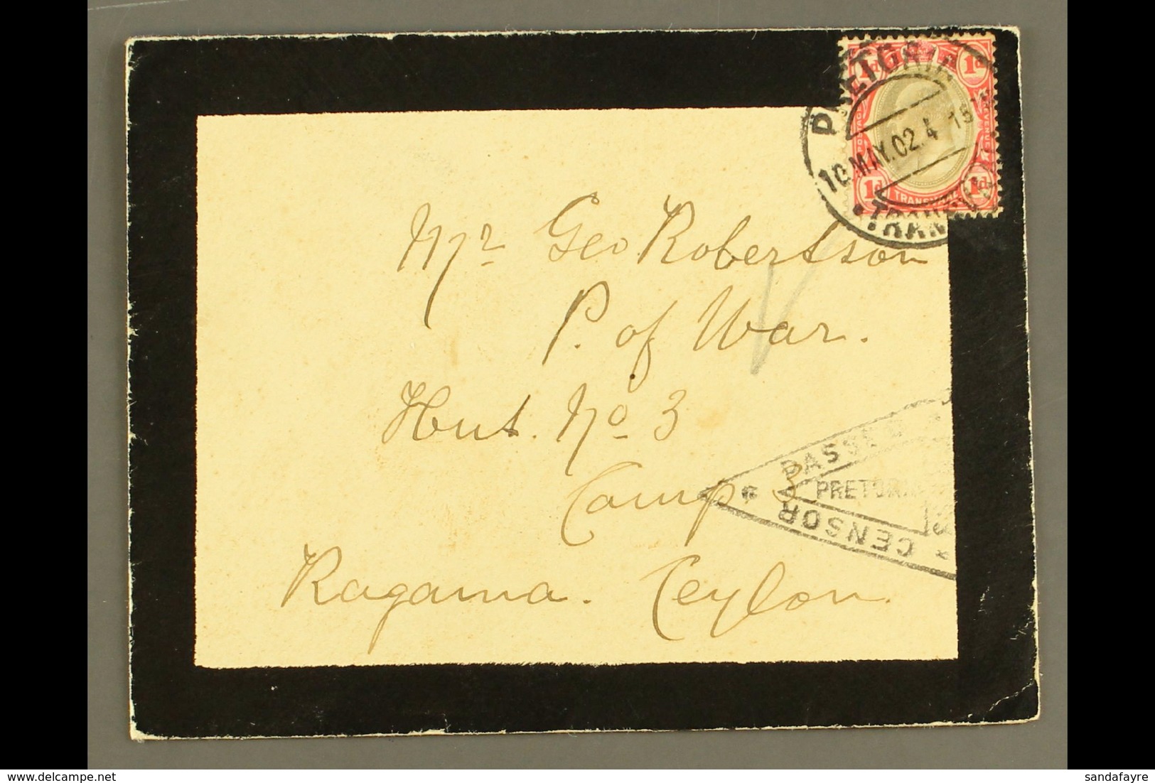 BOER WAR 1902 (10 May) Mourning Envelope Addressed To Prisoner Of War At Ragama Camp, Ceylon, Bearing Transvaal 1d KEVII - Non Classés