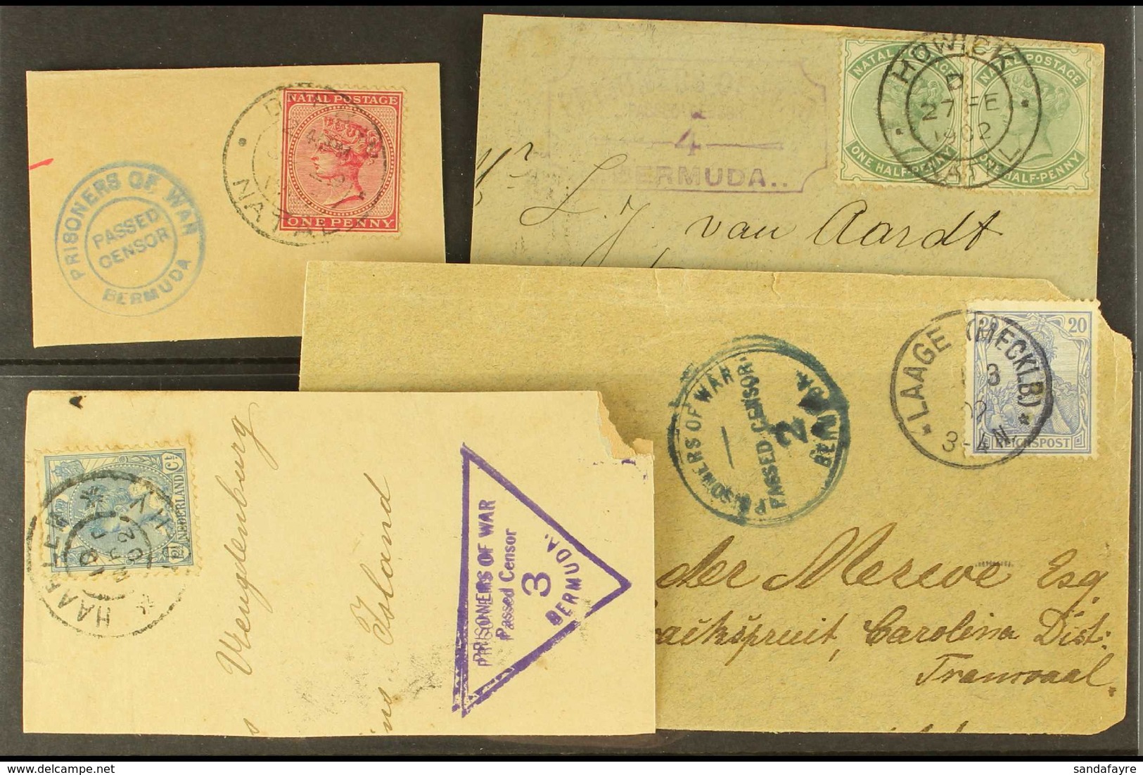 BOER WAR BERMUDA CENSOR CACHETS On Four Good Sized Pieces, All Different With Two Circular Types, One Without Number, Ot - Non Classés