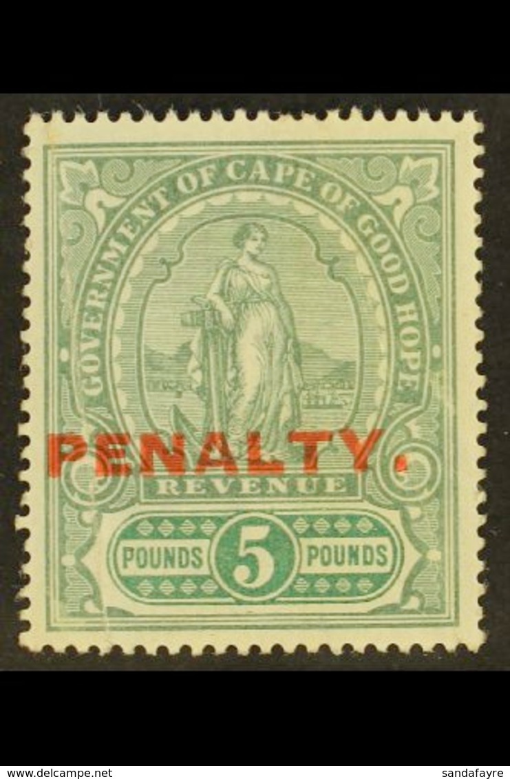 CAPE OF GOOD HOPE REVENUE - 1911 £5 Green & Green, Standing Hope Ovptd "PENALTY" Barefoot 11, Couple Of Vertical Creases - Non Classés
