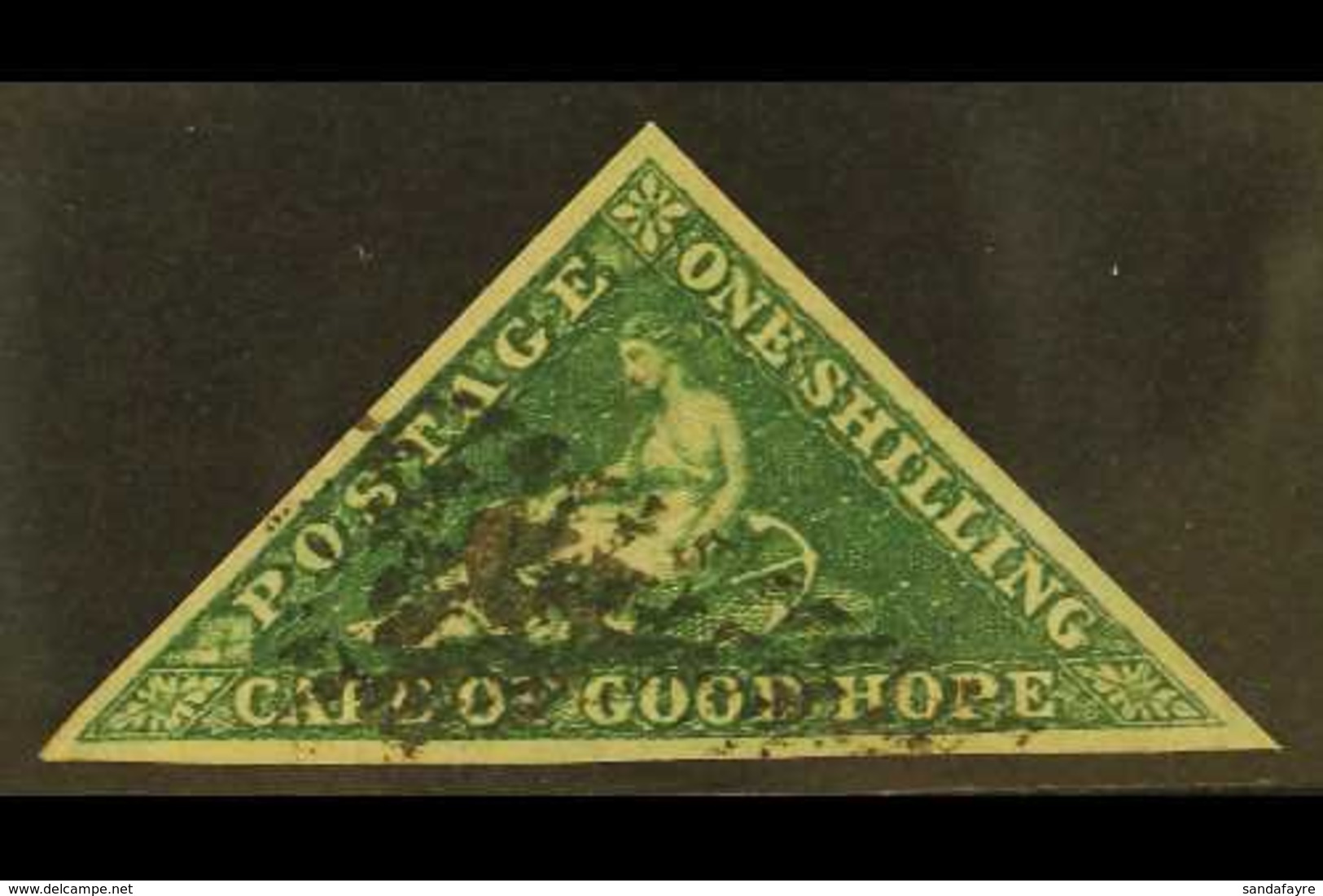 CAPE OF GOOD HOPE 1855-63 1s Deep Dark Green Triangle, SG 8b, Used With 3 Margins, A Light Corner Thin. Cat £550. For Mo - Non Classés