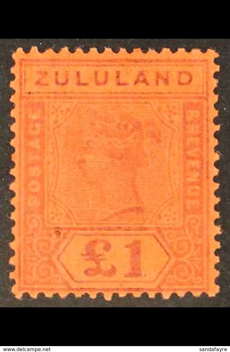 ZULULAND 1894-96 £1 Purple On Red Key Plate, SG 28, Mint With Good Colour And Large Part Gum, Vertical Creasing At Left. - Non Classés