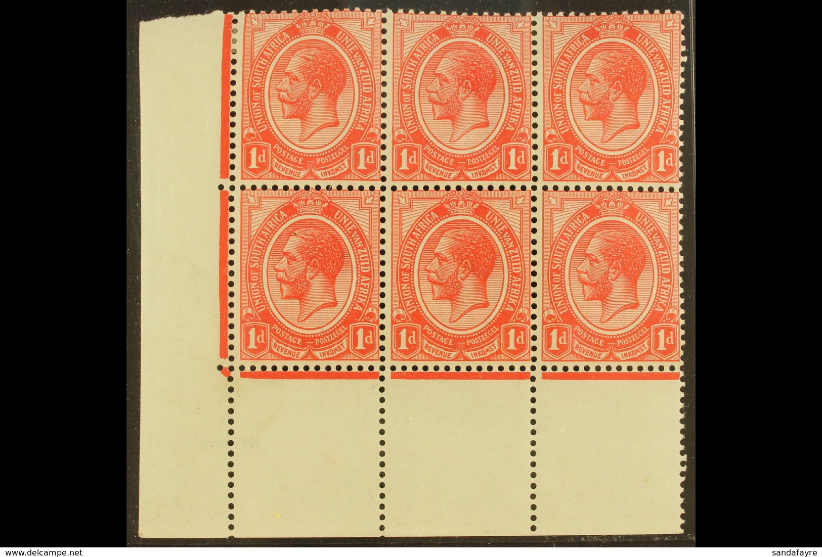 1913-24 1d Rose-red, Plate 1b Lower Left Corner Block Of 6 (no Control Number), Reversed Perf, SG 3, Very Fine Mint, Hin - Non Classés