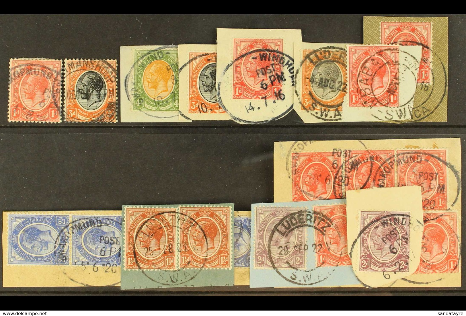 1916 - 22 GEO V HEADS "USED ABROAD" Small Selection, Mostly Used On Piece, With Values To 4d Used In SWA And Swaziland.  - Ohne Zuordnung