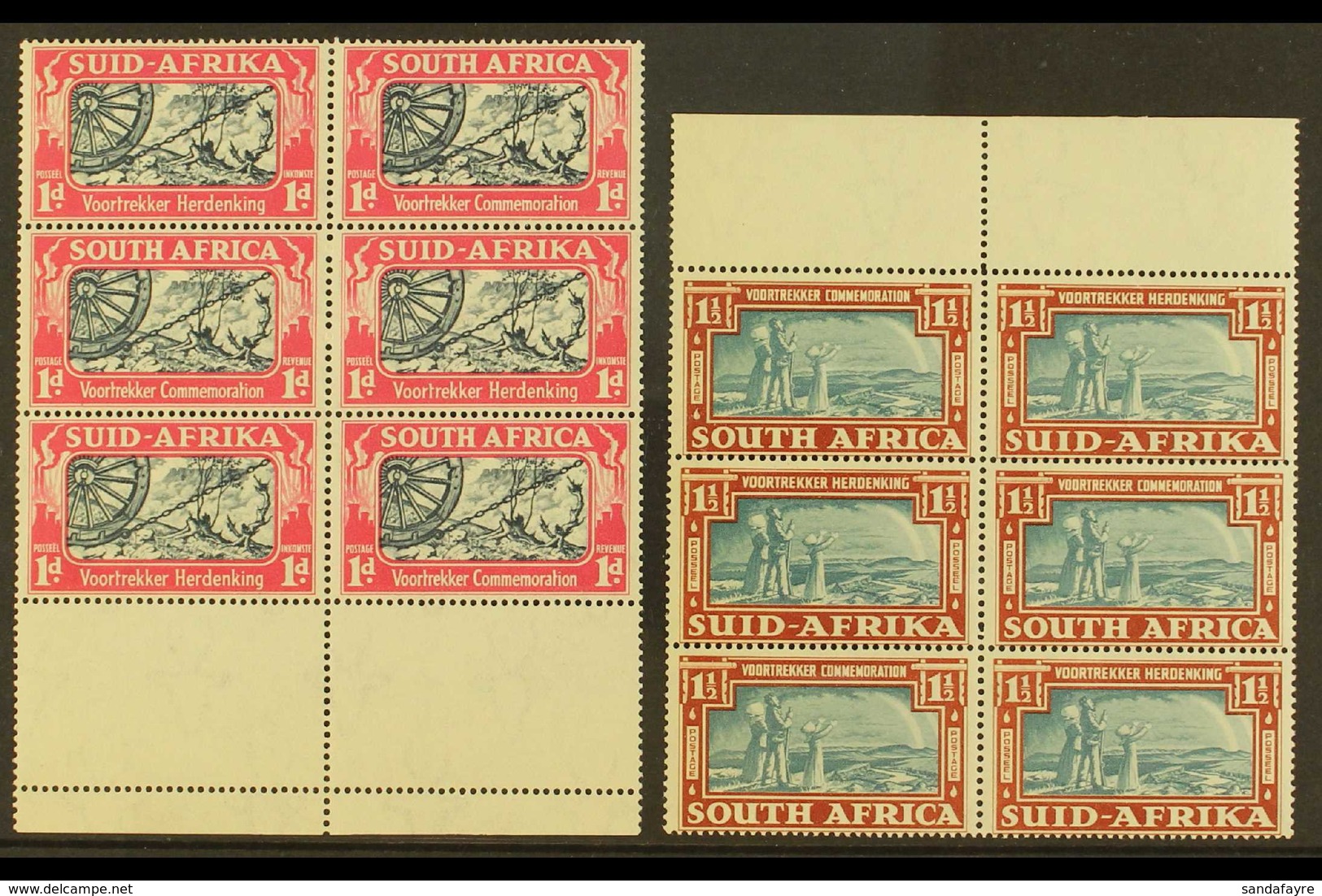1938 Voortrekker Commemoration Set, SG 80/81, Never Hinged Mint Marginal Blocks Of 6. (12 Stamps) For More Images, Pleas - Non Classés