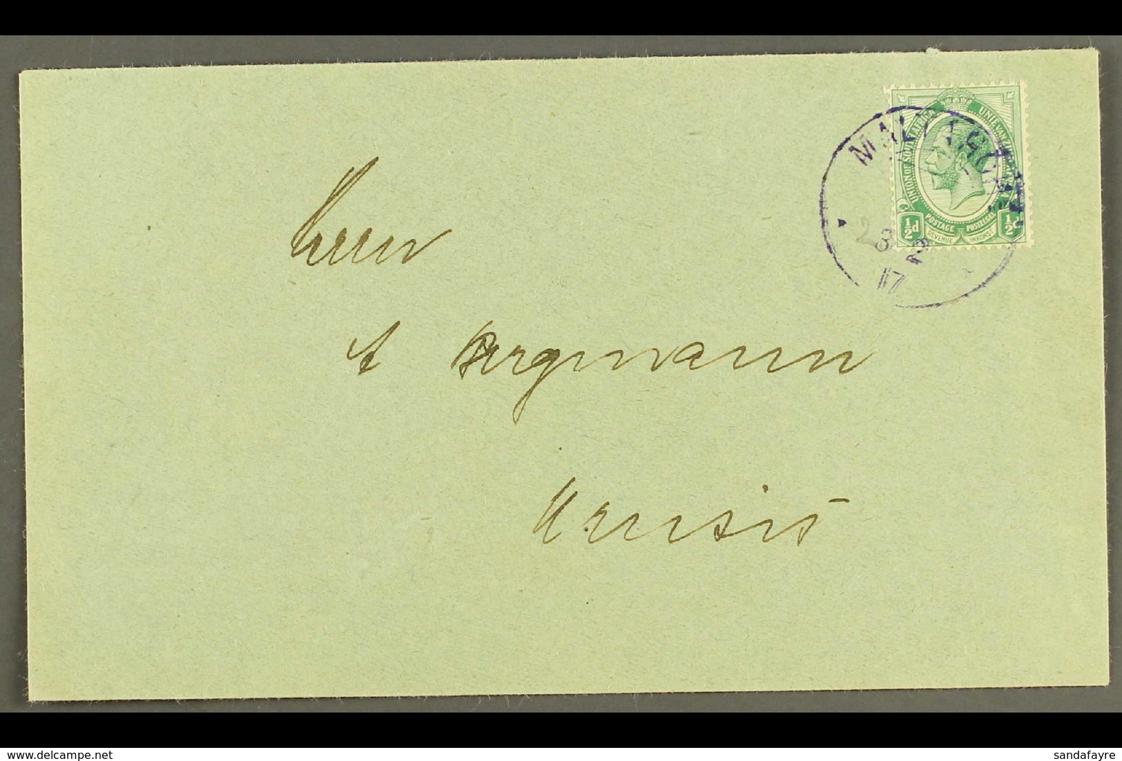1917 (23 Feb) Cover Bearing ½d Union Stamp Tied By Fine "MALTAHOHE" Violet Cds Postmark, Putzel Type B2 Oc, With "2" In  - Afrique Du Sud-Ouest (1923-1990)