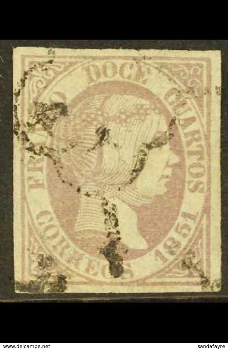 1851 12c Pale Lilac (SG 10, Edifil 7, Michel 7), Fine Used, Four Good To Large Margins. For More Images, Please Visit Ht - Sonstige & Ohne Zuordnung