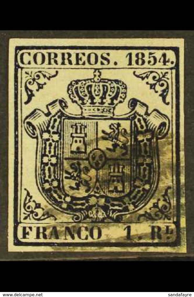 1854 1r Indigo Coat Of Arms (SG 35, Edifil 34, Michel 27w), Used, Four Good Margins, Nice Colour. For More Images, Pleas - Other & Unclassified