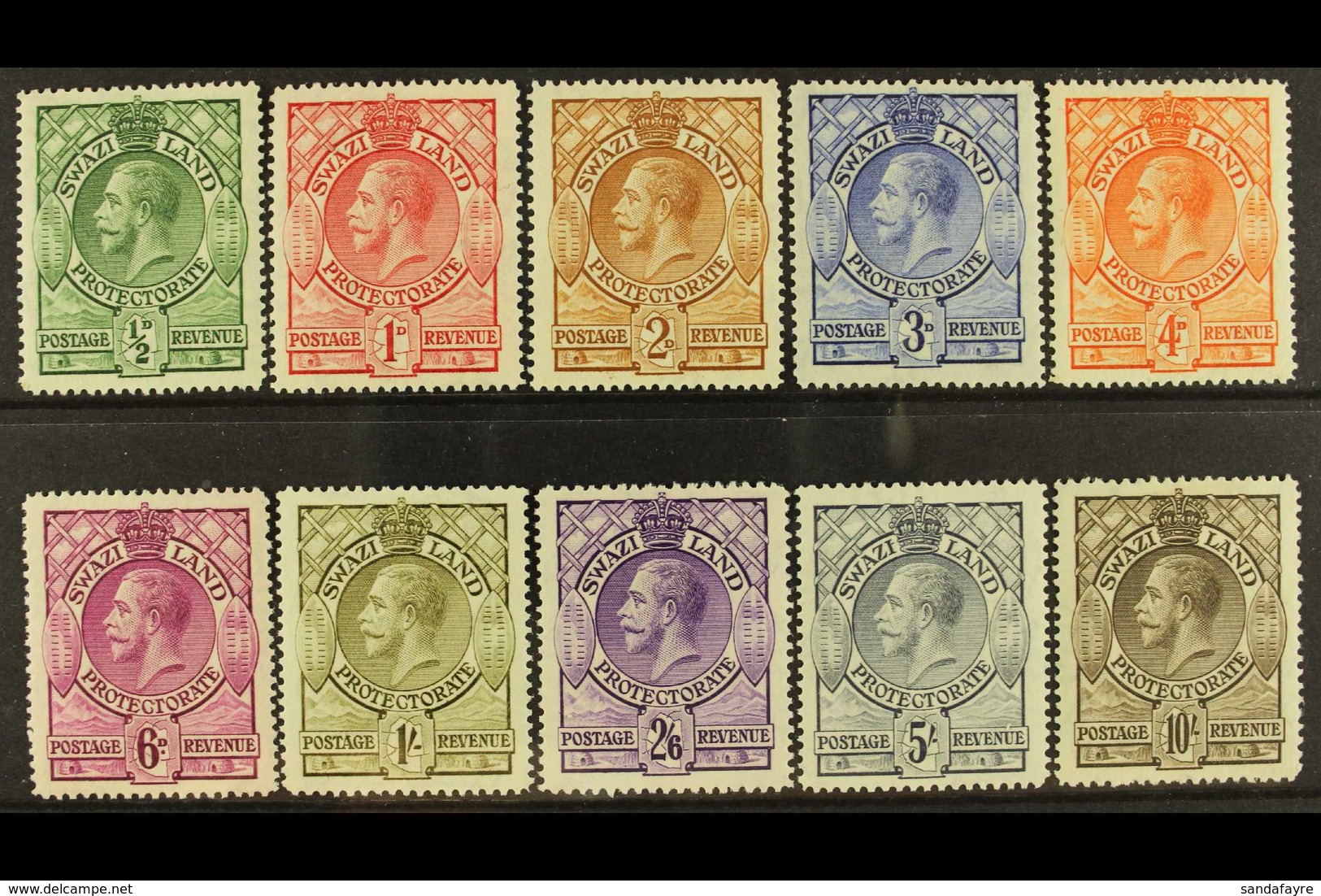 1933 Complete King George V Definitive Set, SG 11/20, Very Fine Mint. (10 Stamps) For More Images, Please Visit Http://w - Swasiland (...-1967)