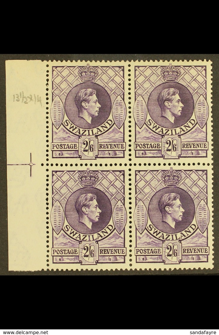 1938-54 2s6d Violet, Perf.13½x14, BLOCK OF 4 With Guide Line In Margin At Left, SG 36a, Never Hinged Mint. For More Imag - Swasiland (...-1967)