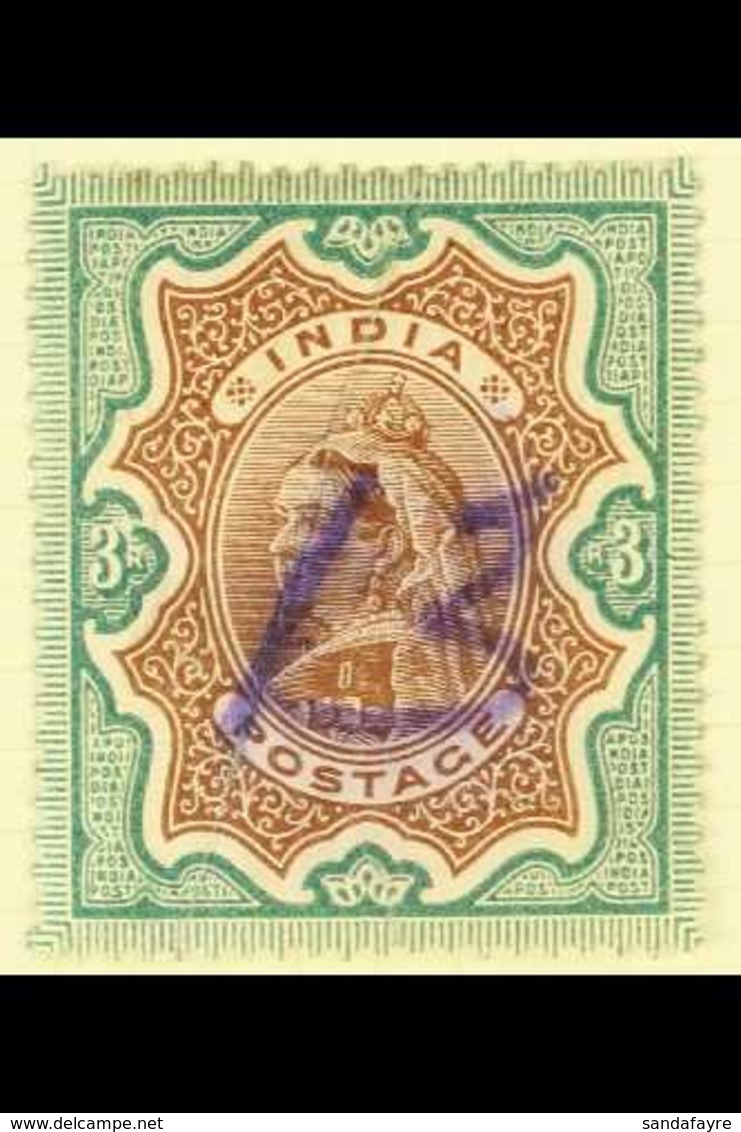 PARCEL POSTS India QV 3r Green And Brown Cancelled With M/s "13" Part Of A Yatung 13 -4 - 10 Manuscript Parcel Cancel. F - Tibet