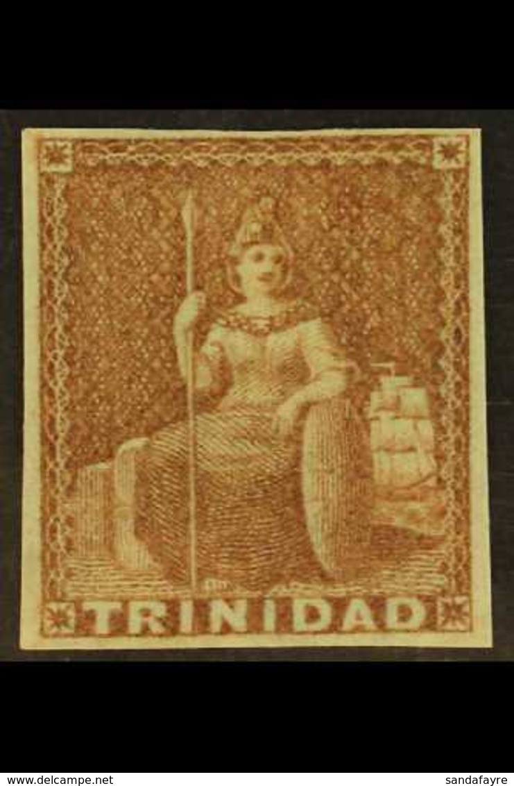 1851-55 (1d) Brownish Red Imperf (Blued Paper), SG 7, Very Fine Mint With 4 Clear Margins For More Images, Please Visit  - Trinidad & Tobago (...-1961)
