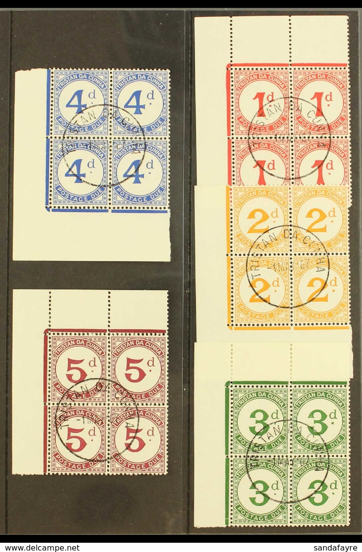 POSTAGE DUES 1957 Complete Set, SG D1/5, Superb Cds Used Corner BLOCKS Of 4 Cancelled By Crisp Upright Central Cds's, Ve - Tristan Da Cunha