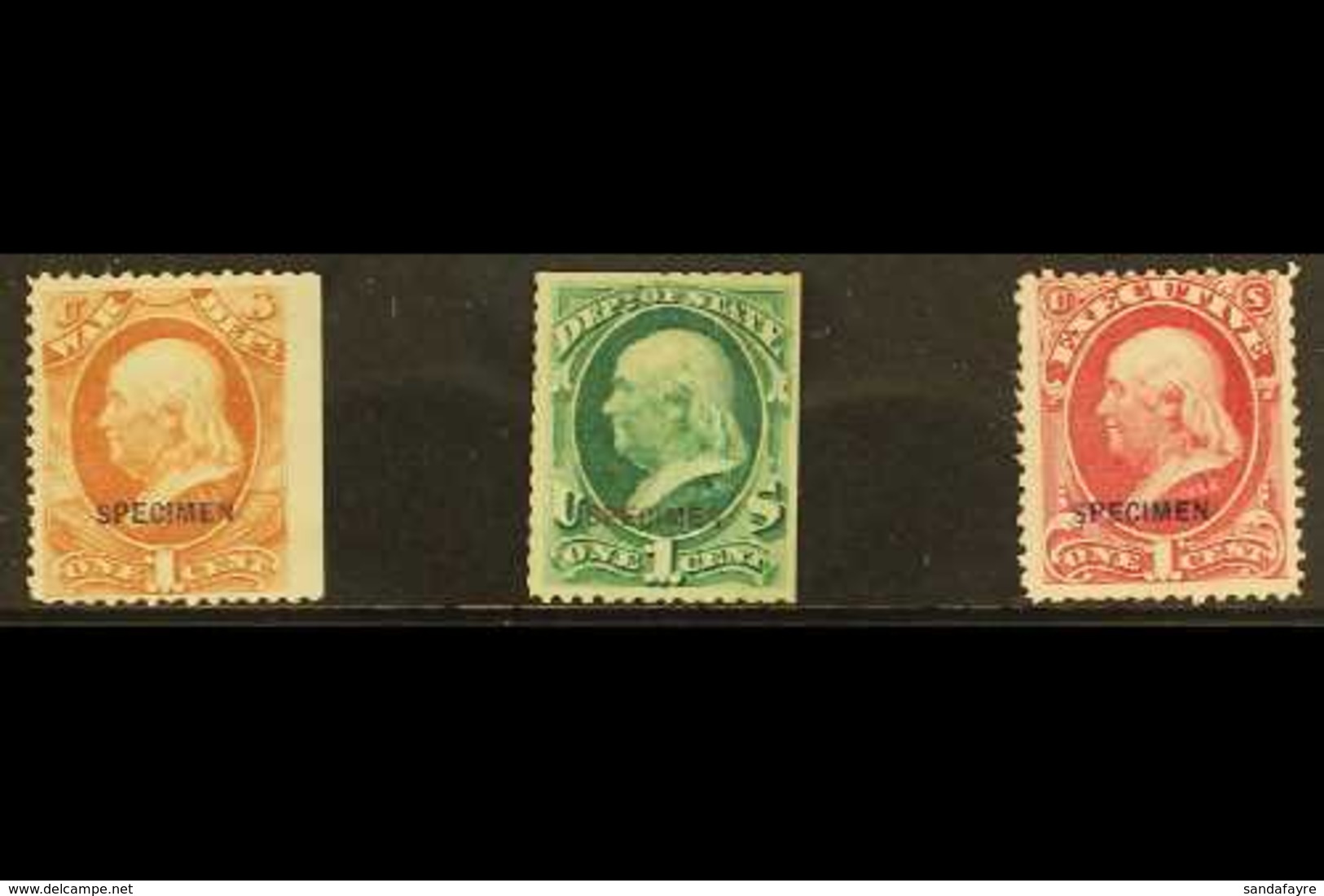 OFFICIALS 1875 "Specimen" Opt'd 1c "War Dept" Deep Rose, "State Dept" Bluish Green & "Executive" Carmine, All Unused & W - Altri & Non Classificati