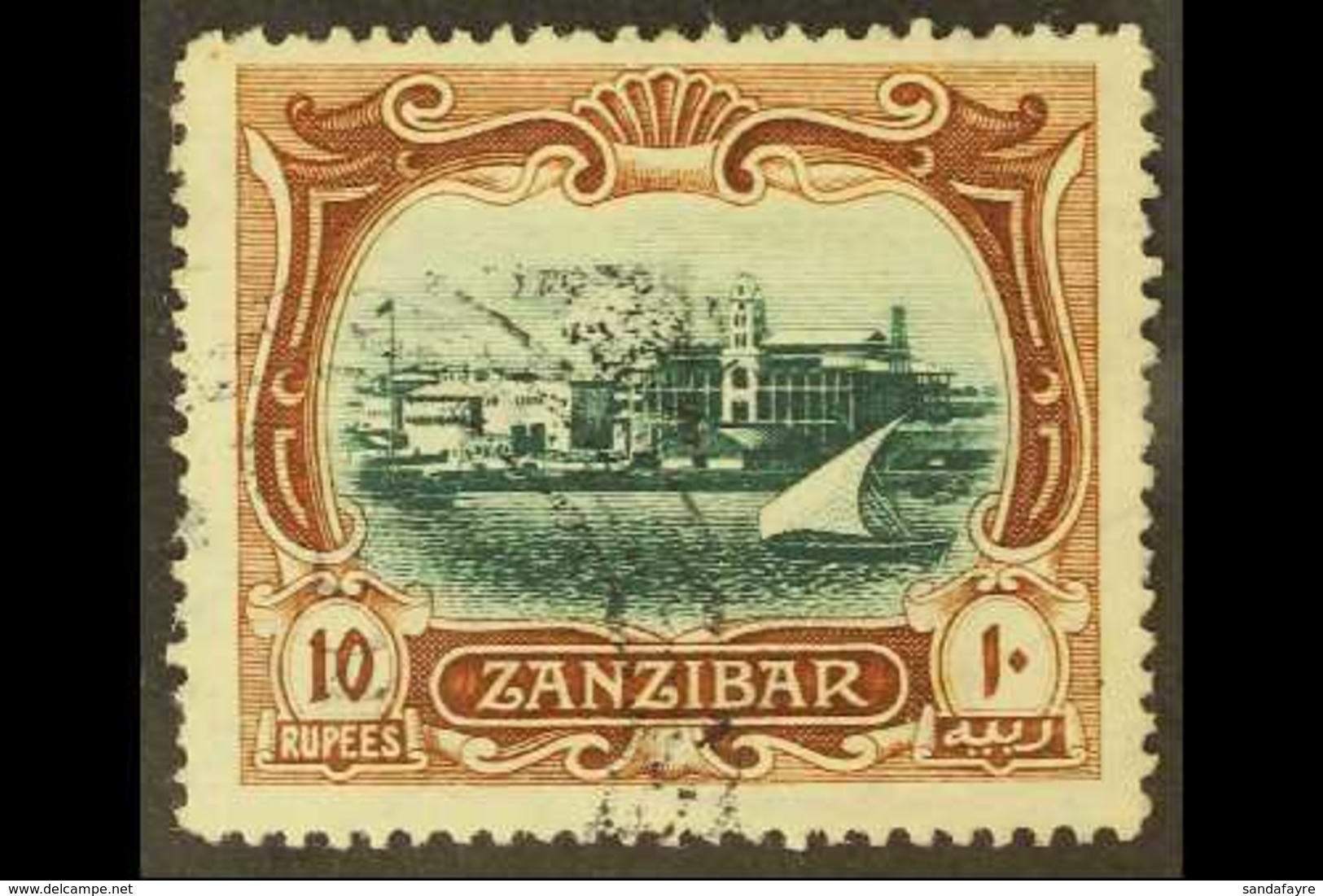 1908-09 10r Blue- Green And Brown, SG 239, Used With Light Squared Circle Postmark. For More Images, Please Visit Http:/ - Zanzibar (...-1963)