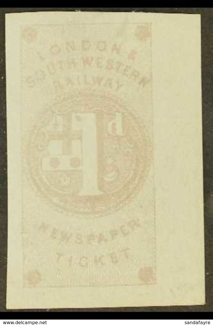 LONDON AND SOUTH WESTERN RAILWAY Circa 1855 "Newspaper Ticket" Imperf 1d Grey On Blued Paper (Ewen 1) - A Very Fine Mint - Other & Unclassified