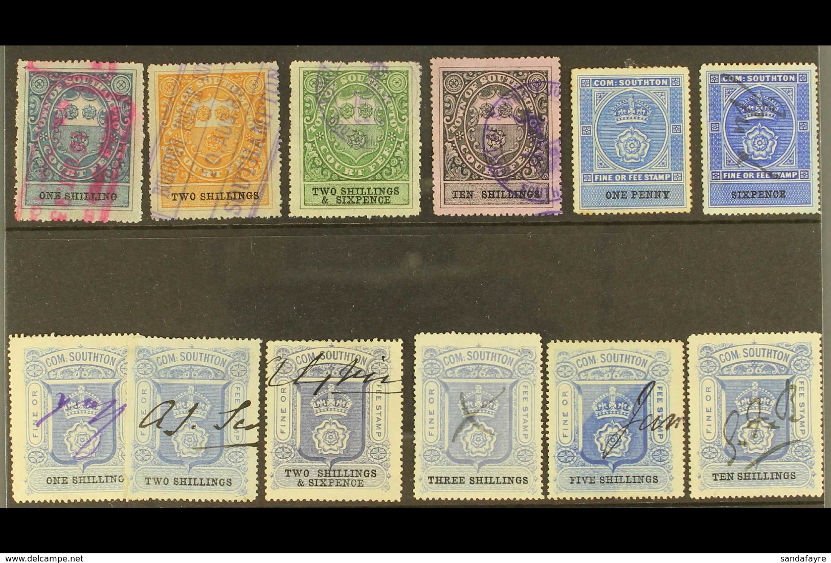 REVENUE STAMPS SOUTHAMPTON All Different Selection Comprising 1878 Values (4) To 10s; 1880 Set To 5s, Plus 10s; Fine Con - Sonstige & Ohne Zuordnung