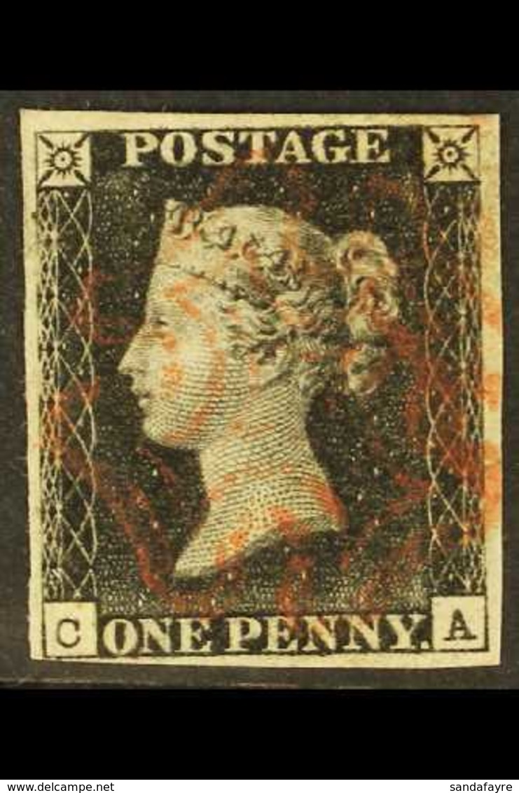 1840 1d Black 'CA' Plate 5, SG 2, Used With Light Neat Maltese Cross Cancel In Red, Four Margins (very Close Just Touchi - Ohne Zuordnung