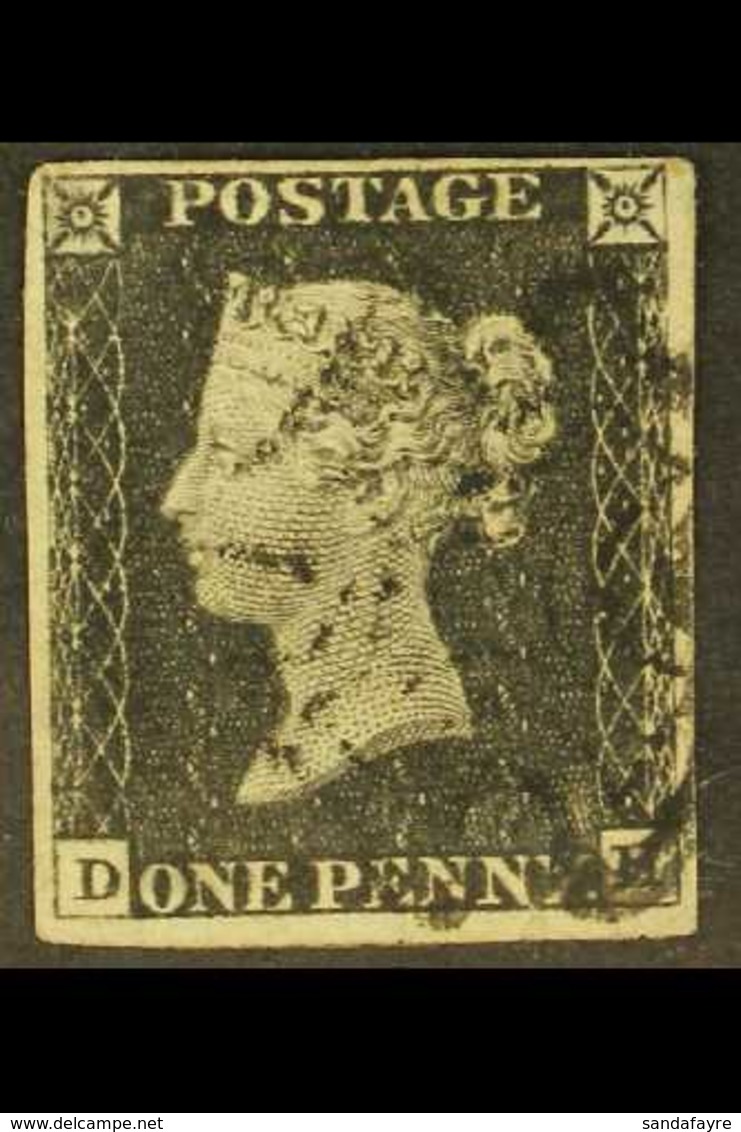 1840 1d Black, SG 2, Plate 3, Check Letters "D - B", 4 Clear Margins, Tiny Thins, Good Used With Light Black Maltese Cro - Non Classés