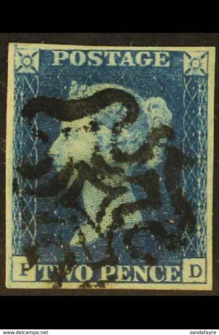 1840 2d Deep Full Blue 'PD' Plate 2, SG 4, Used With 4 Margins & Black MC Cancellation. For More Images, Please Visit Ht - Sonstige & Ohne Zuordnung