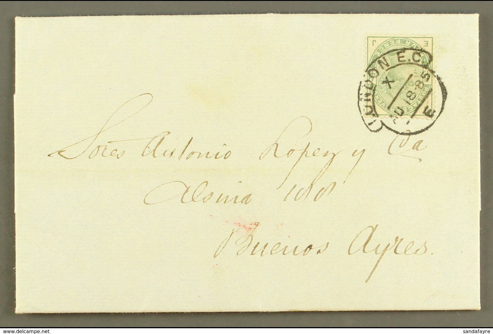 1885 (18 Aug) Entire To Buenos Aires, Franked 1883-84 4d Dull Green, SG 192, Nice Original Colour, Tied By Fine London H - Autres & Non Classés