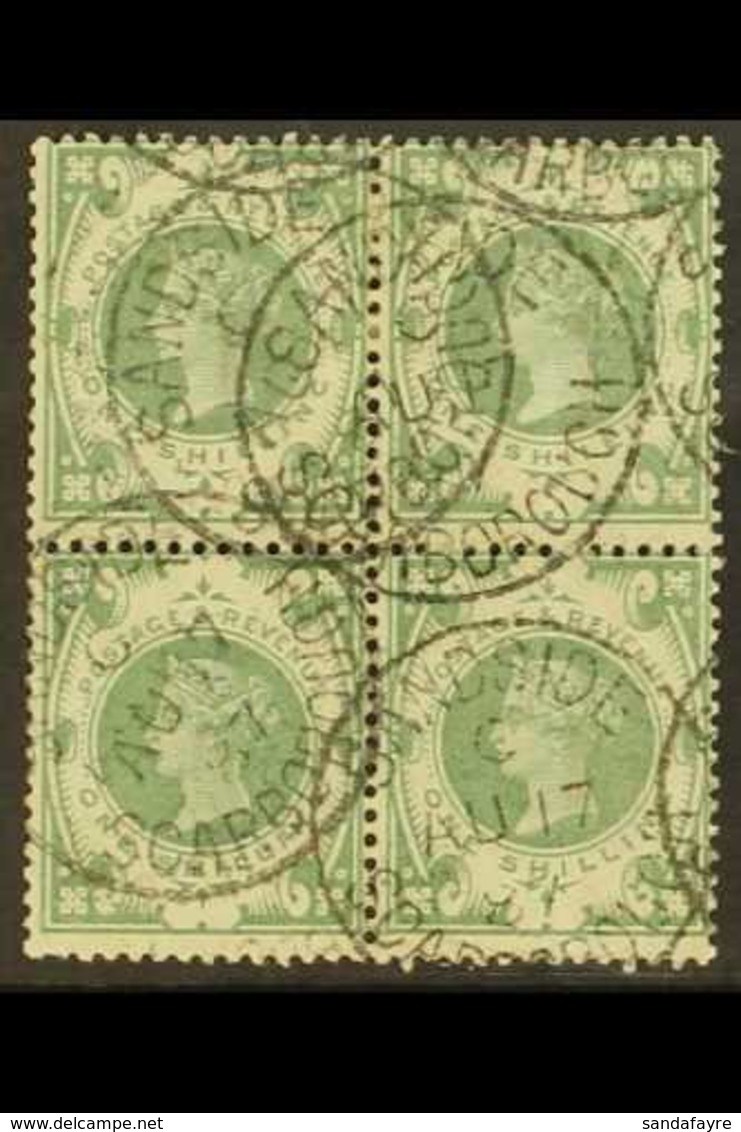 1887-92 1s Dull Green, SG 211, Used Block Of 4 With Multiple, Legible "Scarborough" Cds, Trace Of Light Vertical Crease  - Autres & Non Classés