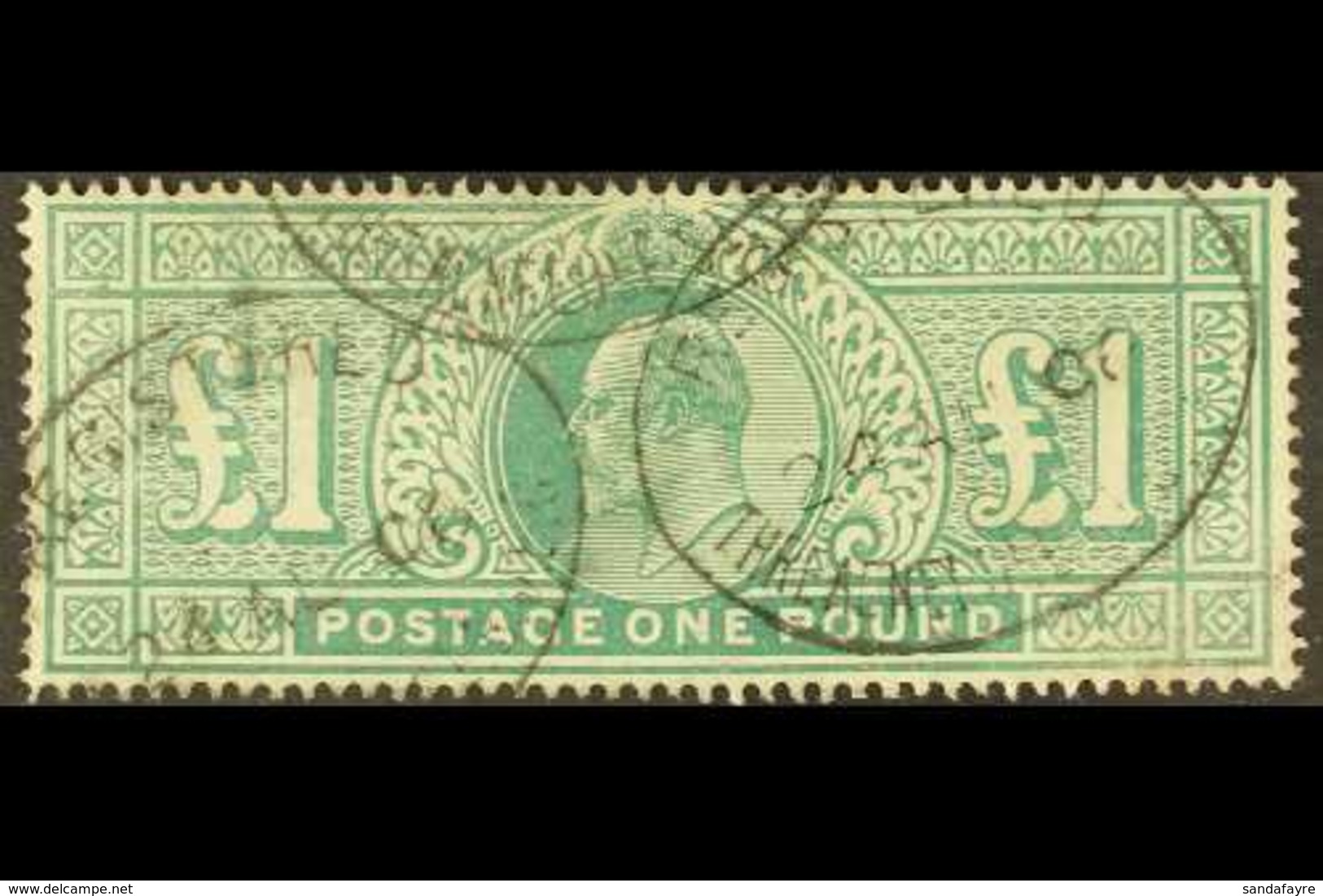 1902-10 £1 Dull Blue-green De La Rue Printing, SG 266, Good Used With Light Oval Registered Cancels, Very Light Smudges  - Non Classés