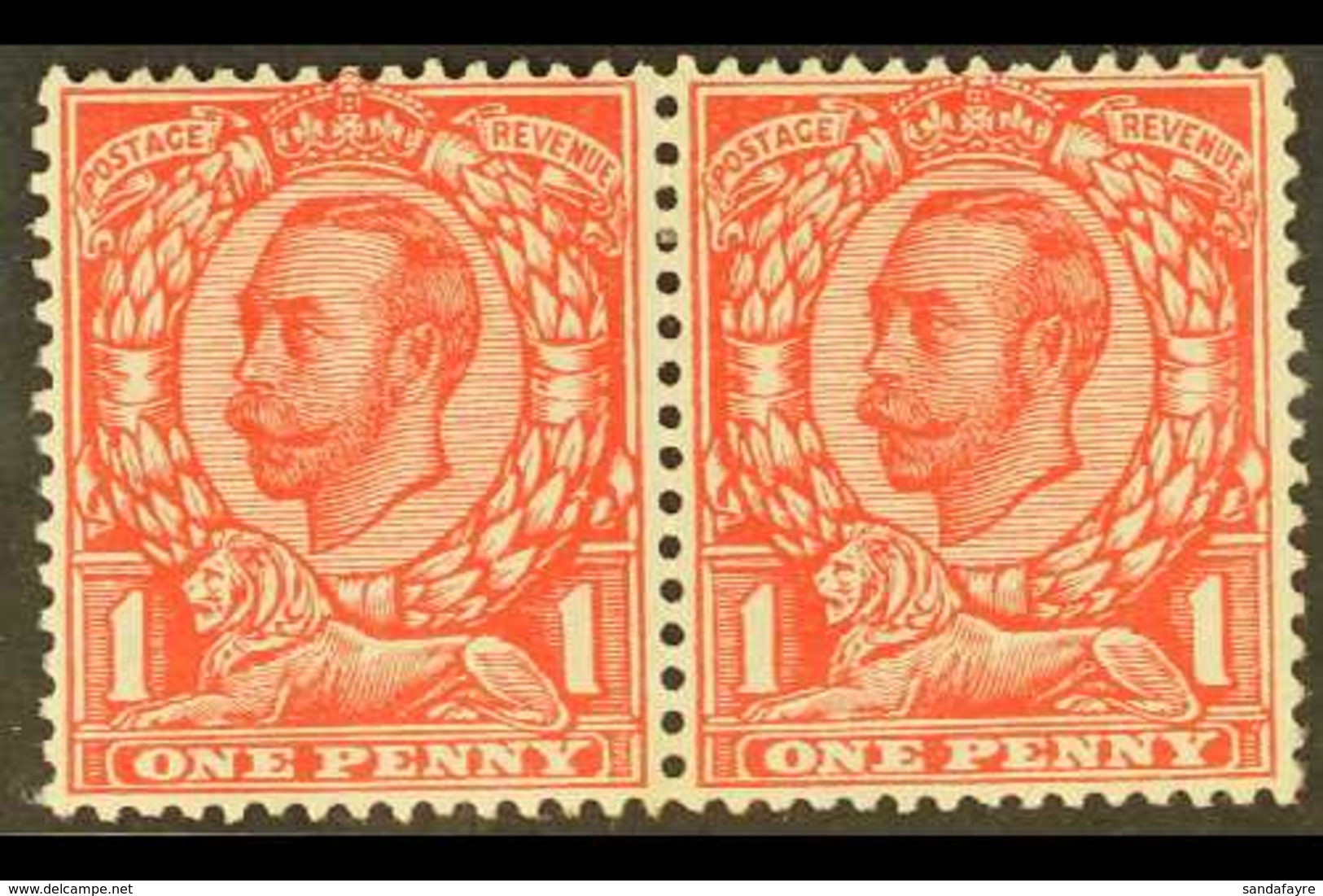 1912 (Aug) 1d Scarlet NO CROSS ON CROWN Variety, SG 345a, Within Fine Mint Horizontal PAIR, Fresh. (2 Stamps) For More I - Ohne Zuordnung