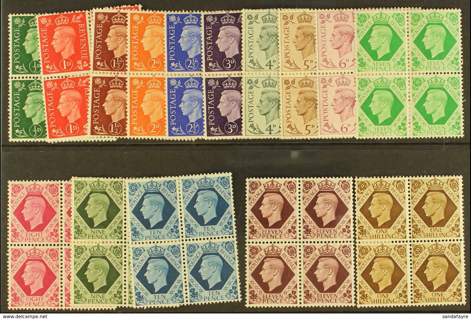 1937-47 Dark Colours Definitive Set Complete, SG 462/475, Never Hinged Mint BLOCKS OF FOUR (15 Blocks 4 = 60 Stamps) For - Non Classés