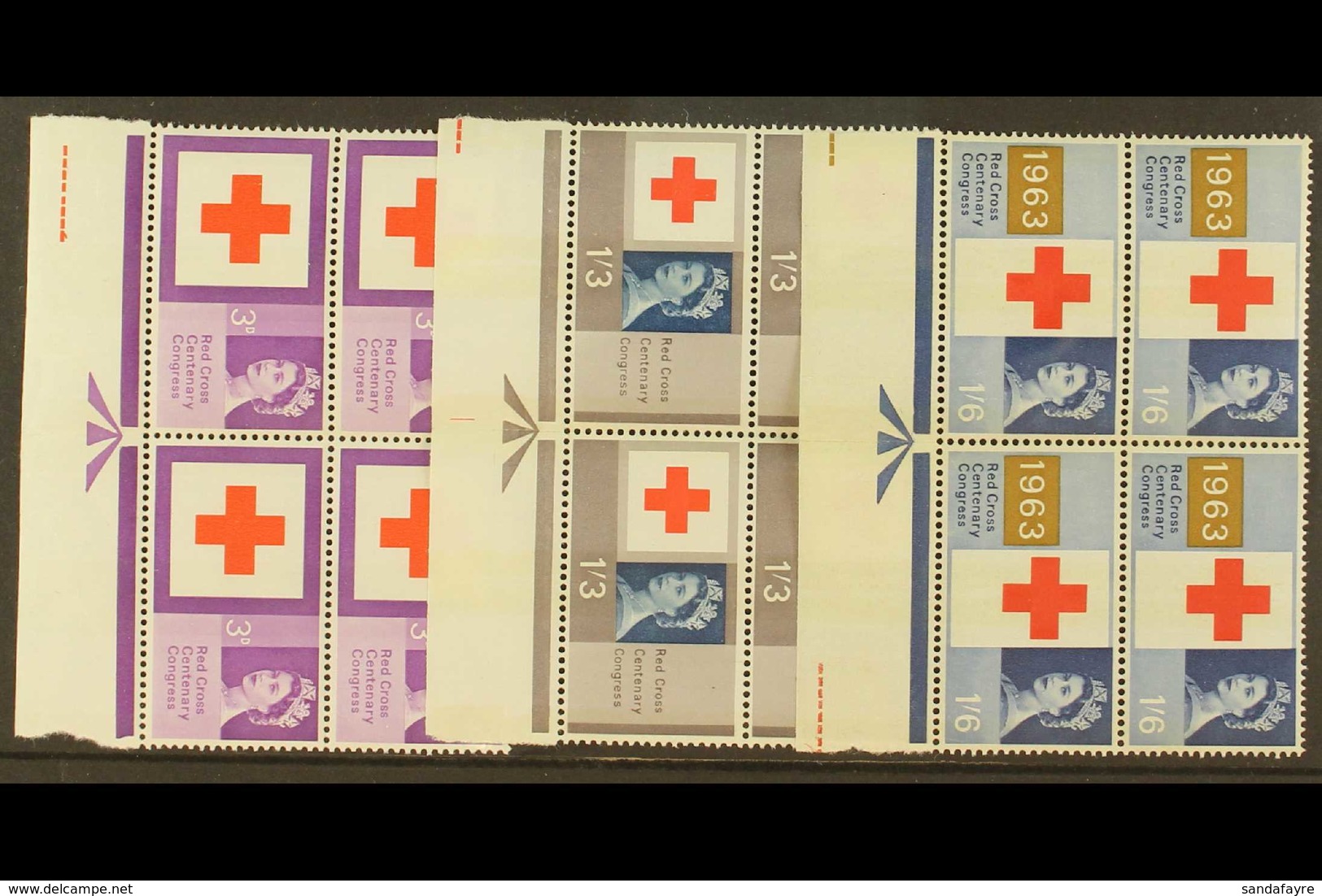 1963 Red Cross Congress Sets, Both Phosphor & Non Phosphor, SG 642/44 & SG 642p/44p As Never Hinged Mint "arrow" Blocks  - Autres & Non Classés
