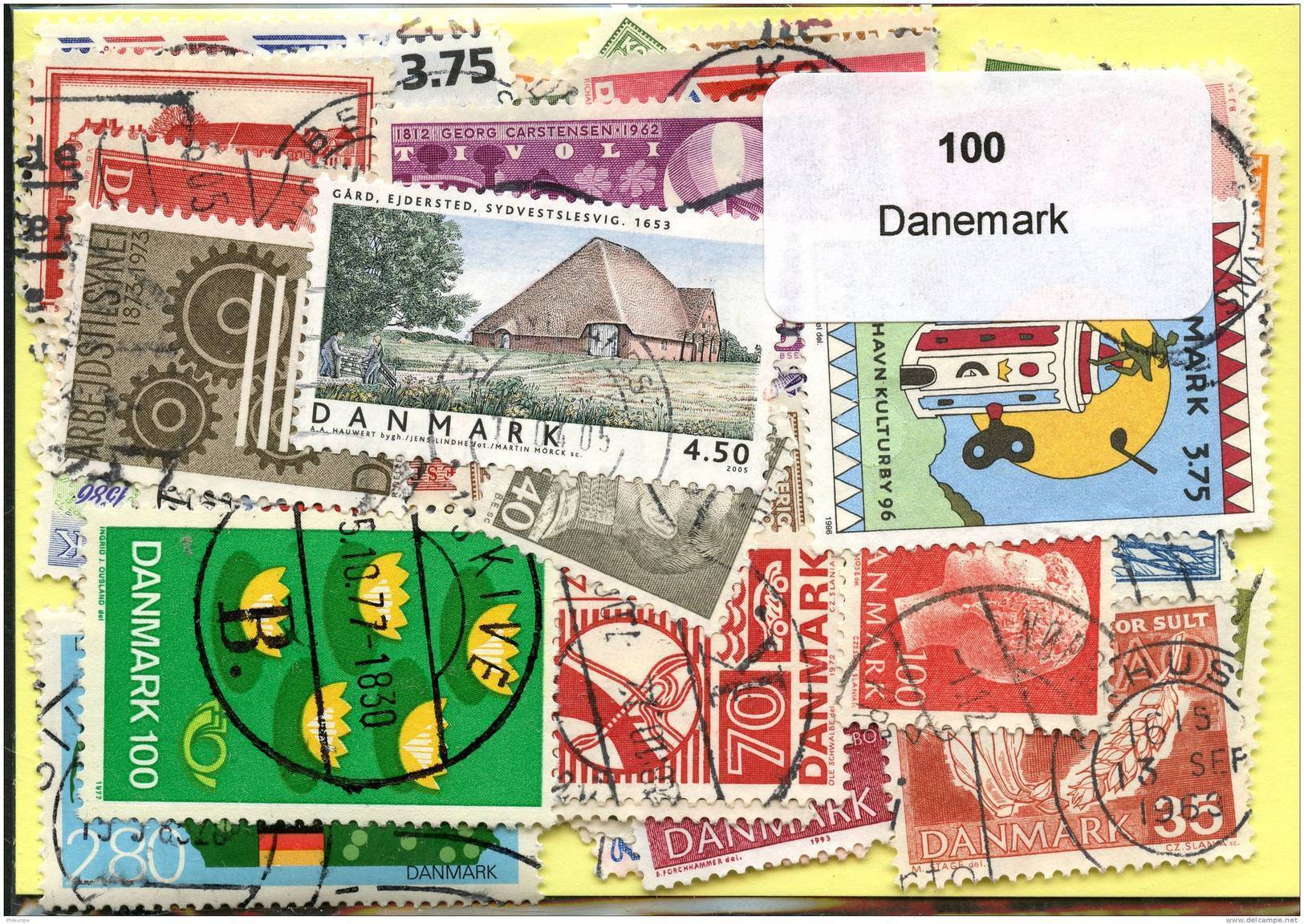 Lot 100 Timbres Danemark - Vrac (max 999 Timbres)