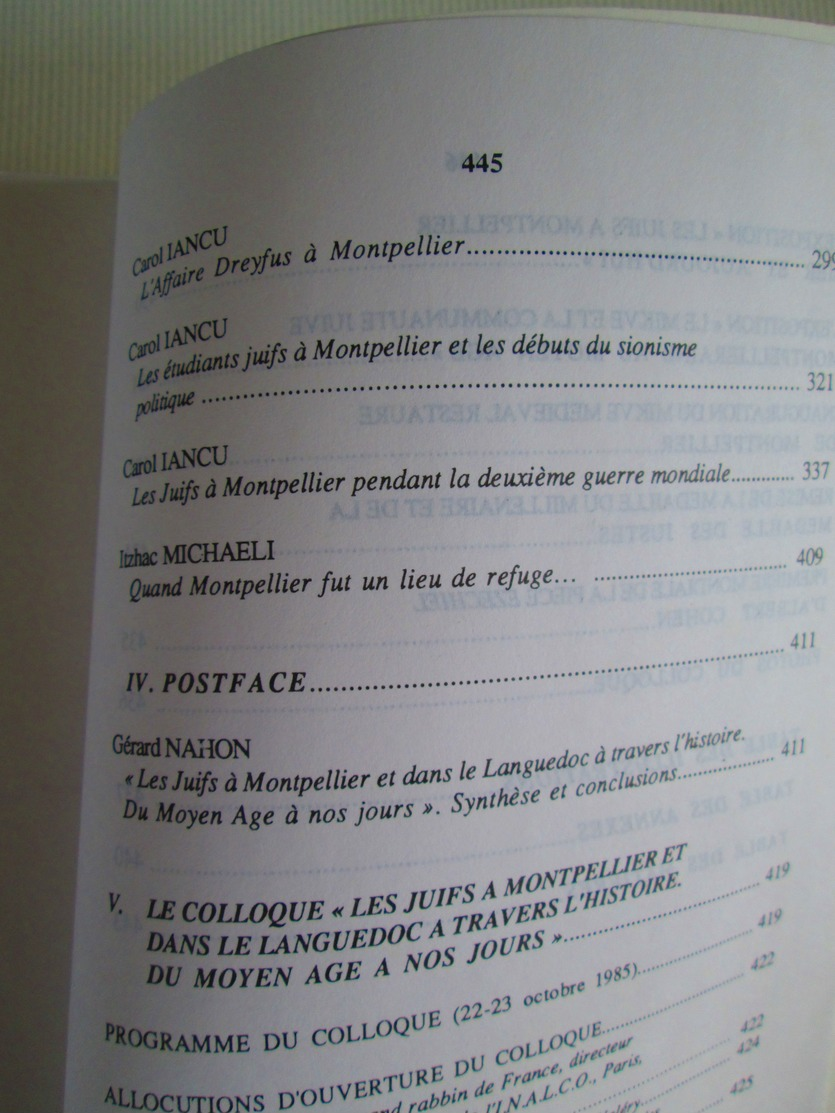 LES JUIFS A MONTPELLIER ET DANS LE LANGUEDOC  Du Moyen Age à nos jours   Carol IANCU 1988 , dédicacé