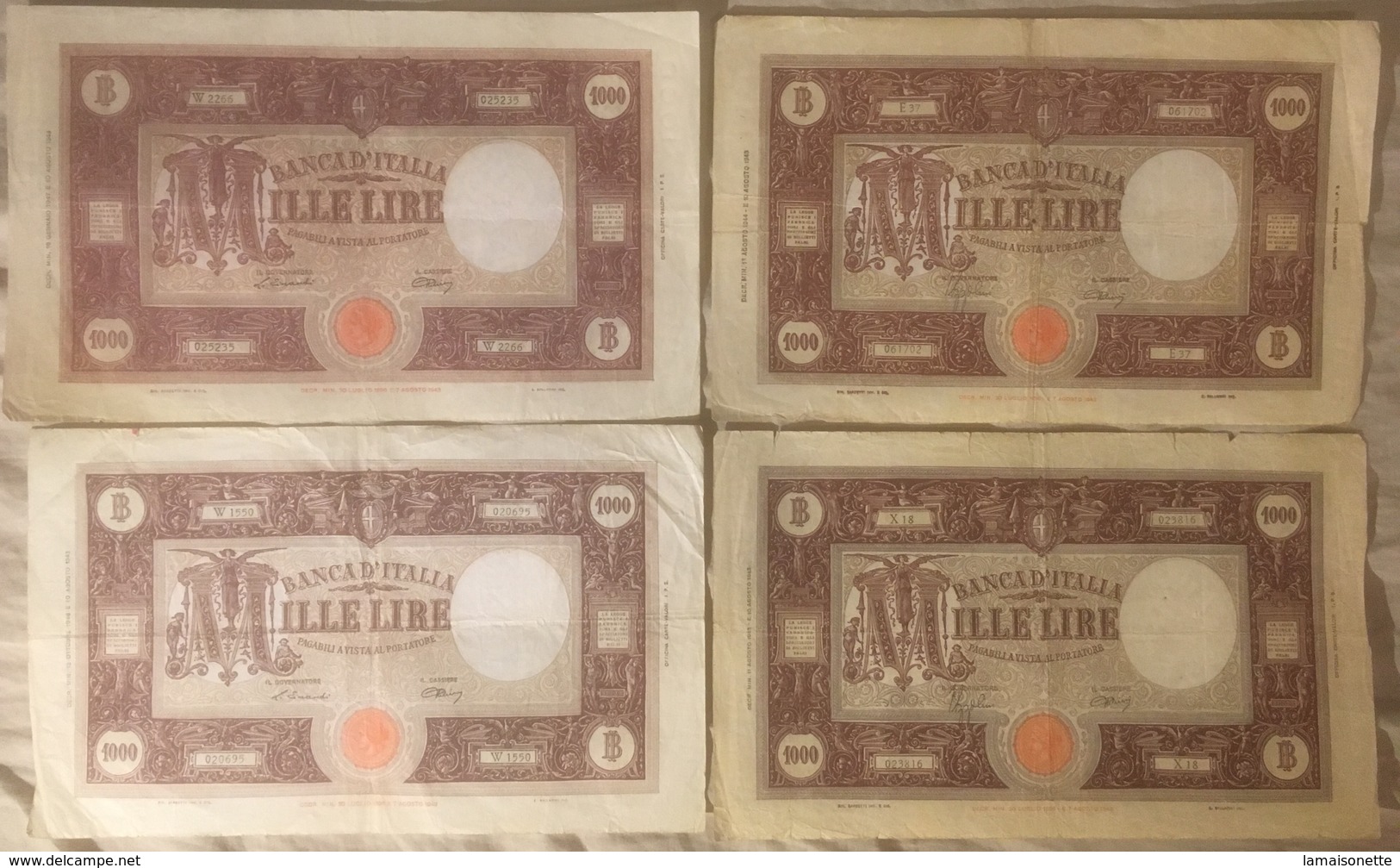 1000 Lire M Grande Lotto 4 Pezzi 1943/1944/1946/1947 - 1000 Liras