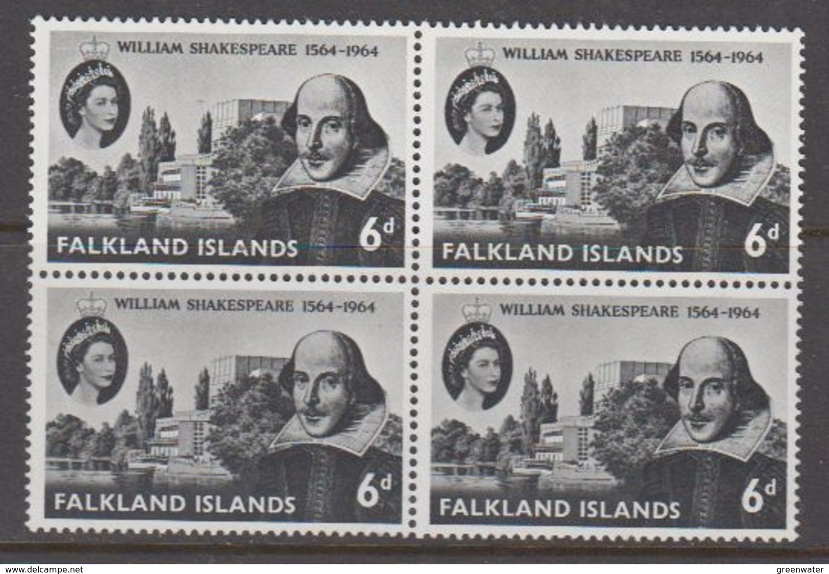 Falkland Islands 1964 William Shakespeare 1v Bl Of 4 ** Mnh (41045) - Falklandeilanden