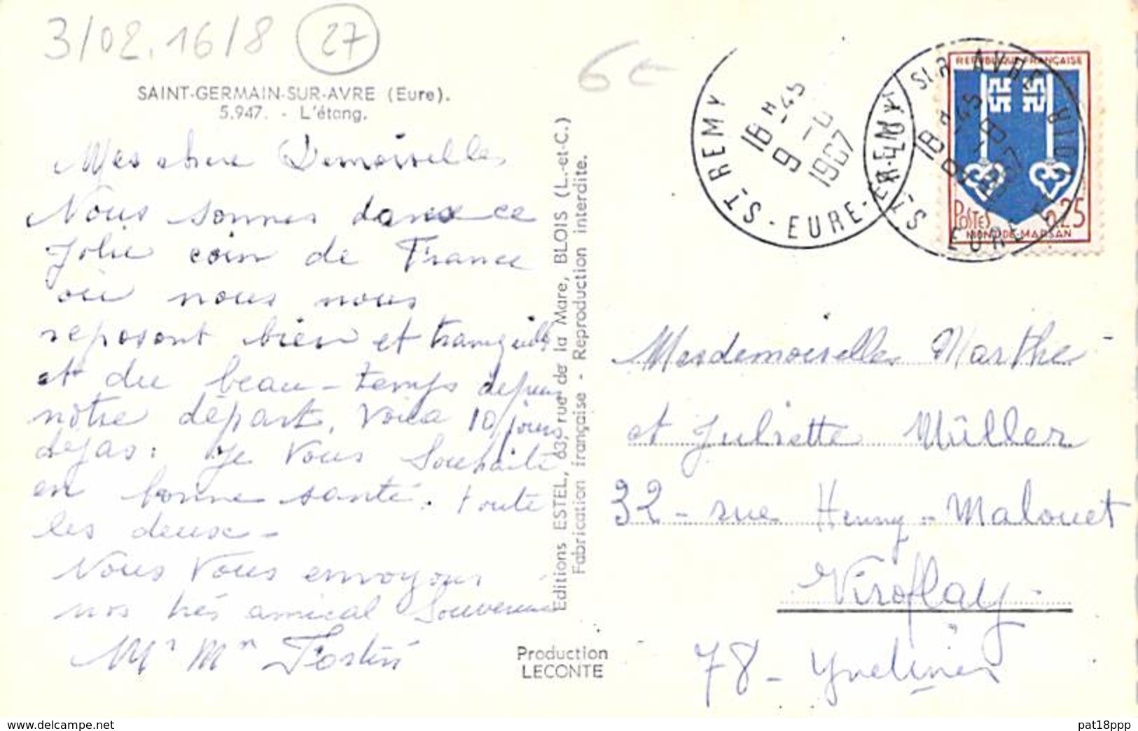 27 - SAINT GERMAIN SUR AVRE : L'Etang - CPSM Dentelée Colorisée Format CPA Postée 1967 - Eure - Autres & Non Classés
