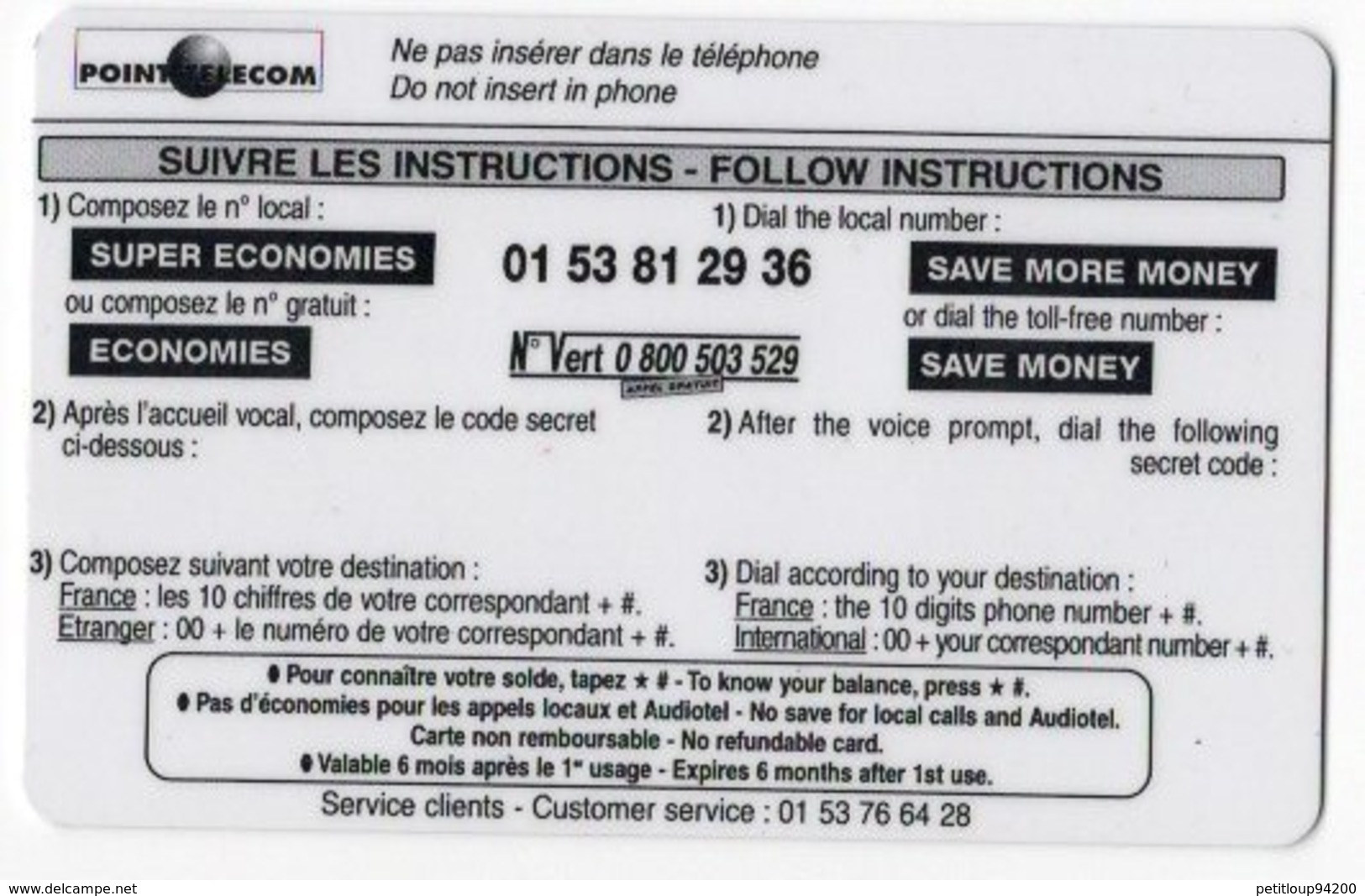 CARTE PREPAYEE POINT TELECOM Memo CA Gironde CREDIT AGRICOLE / - Autres & Non Classés