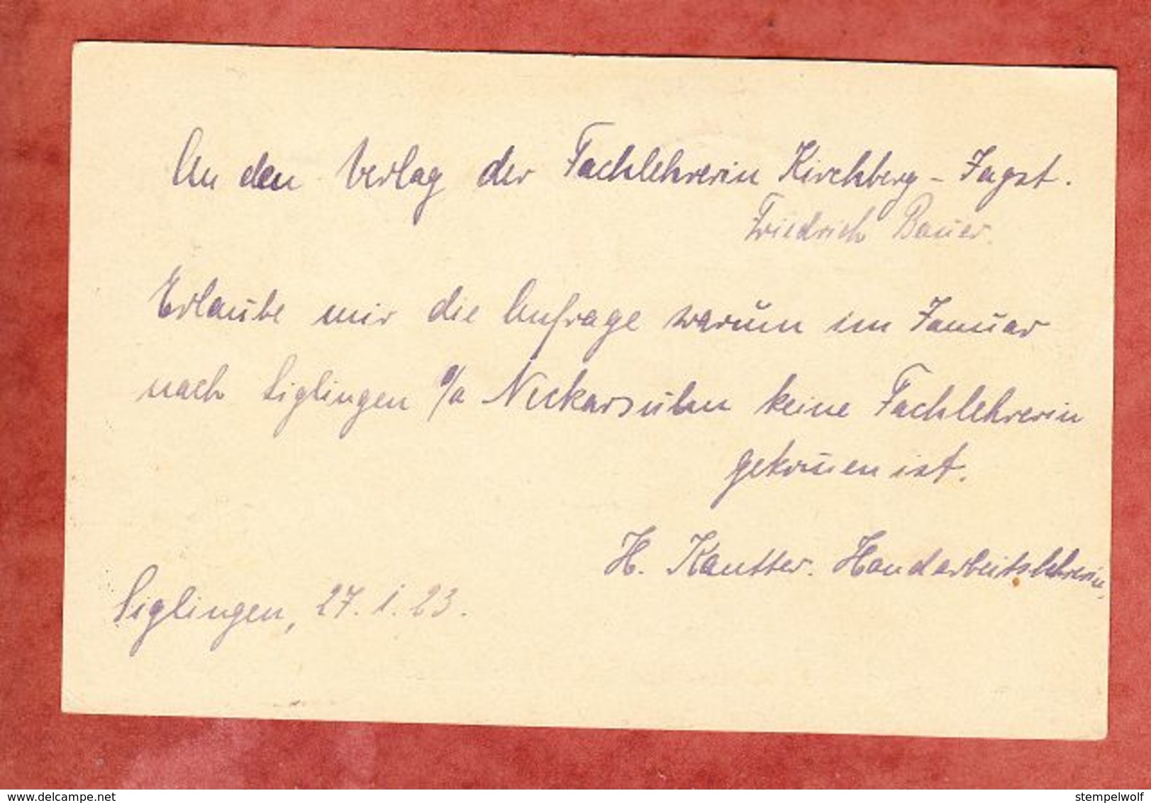 P 148 Postreiter + ZF, Siglingen Nach Kirchberg 1923 (59110) - Postkarten