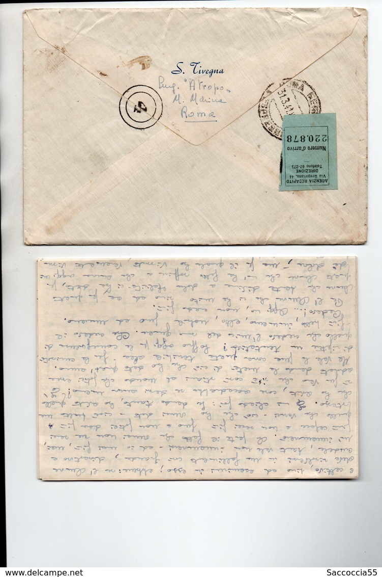 STORIA POSTALE TIMBRO DEL 1941 DI UNA  LETTERA PARTITA DALLA REGIA NAVE IL  SOMMERGIBILE ATROPO VERIFICATO X CENSURA - Postal Services