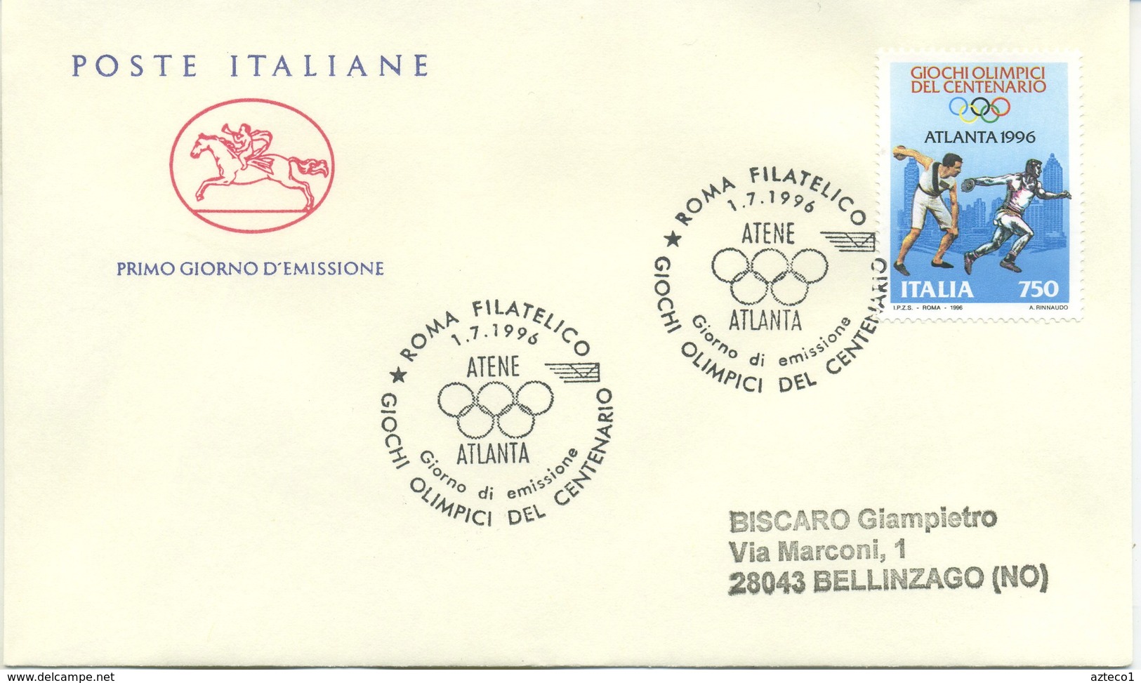 ITALIA - FDC  CAVALLINO 1996 -  OLIMPIADI DEL CENTENARIO - ANNULLO SPECIALE - FDC