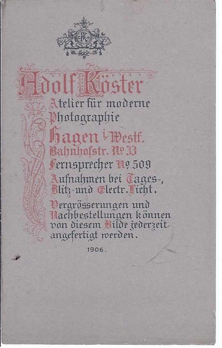 Hartkarton Atelieraufnahme - Adolf Köster , Hagen     - Junger Mann     -  AK 11.601 - Anonyme Personen