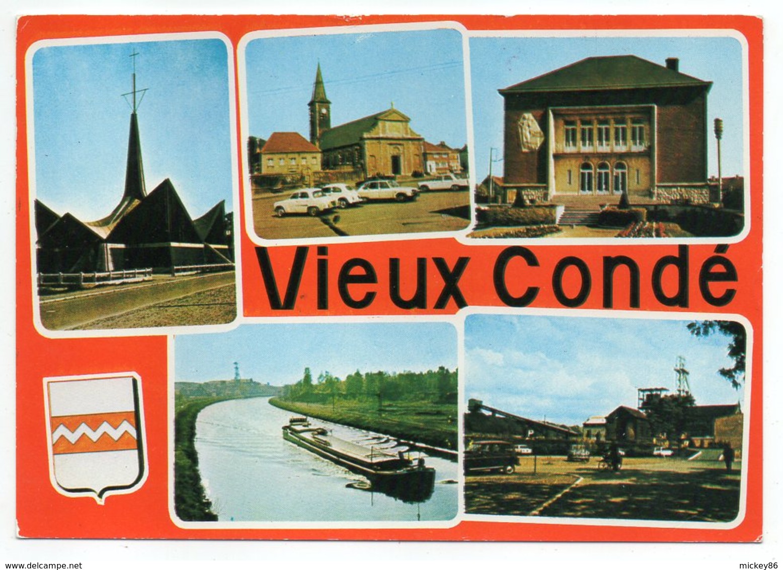 VIEUX CONDE  -- 1976 -- Multivues  (mine,canal Avec Péniche,église....)--blason - Vieux Conde