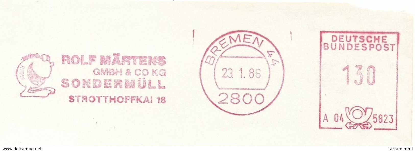 EMA METER STAMP CUT GERMANY BREMEN 1986 HAZARDOUS WASTE RIFIUTI PERICOLOSI SONDERMÜLL ECOLOGY - Umweltverschmutzung