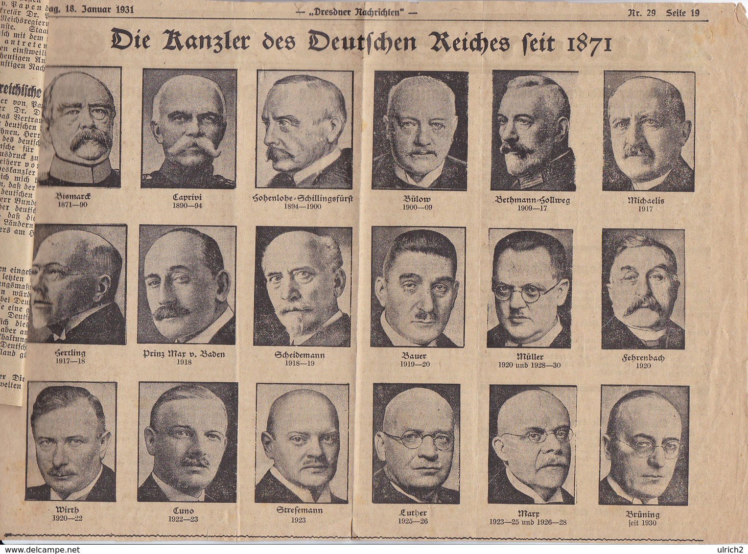 Das Neue Reichskabinett - Die Kanzler Des Deutschen Reiches Seit 1871 - Zeitung Von 1931 (37139) - Politique Contemporaine