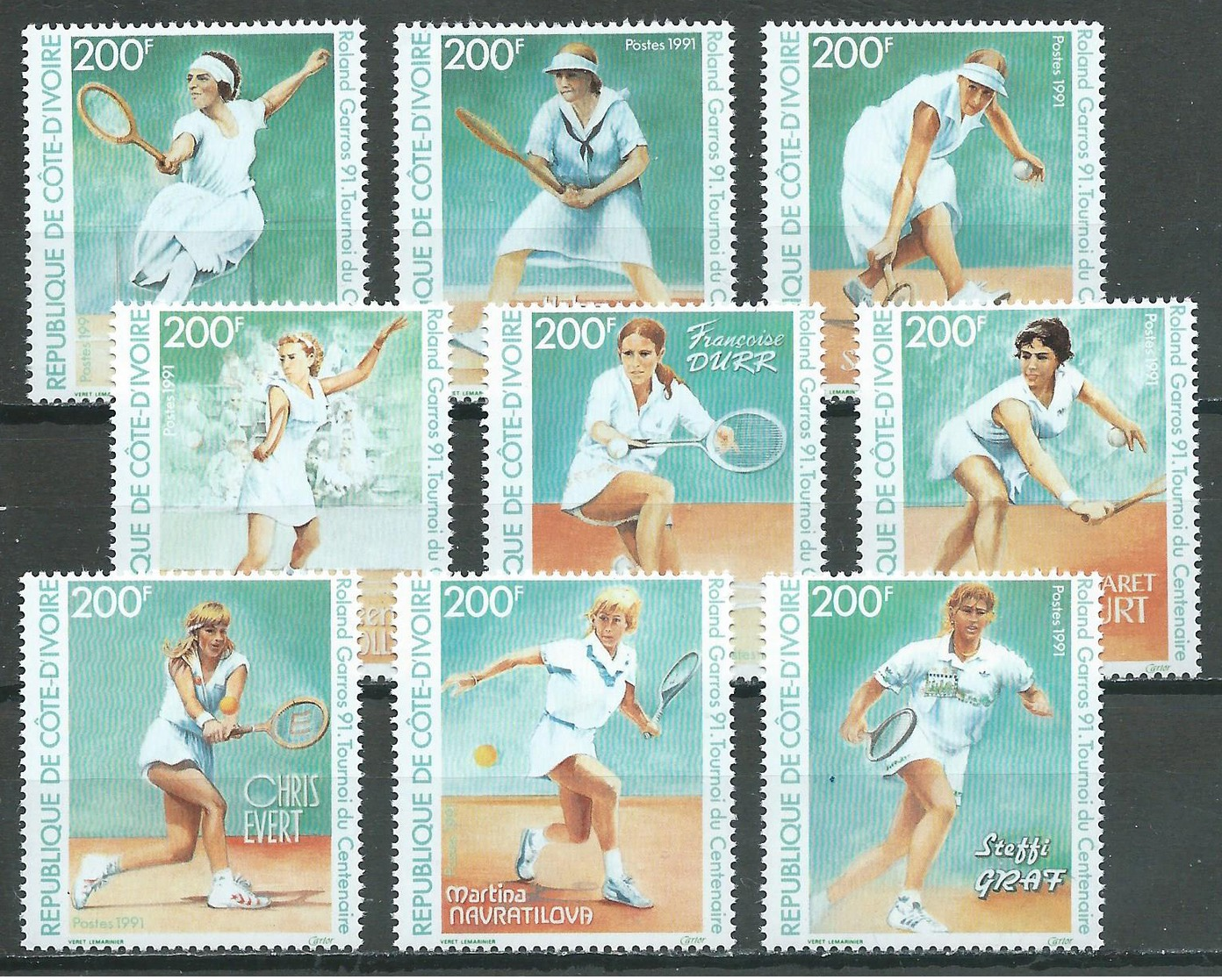 Cote D'Ivoire YT N°863/870 Tournoi De Roland-Garros 91 Evert Navratilova Steffi Graf Neuf ** (Voir Description) - Ivory Coast (1960-...)