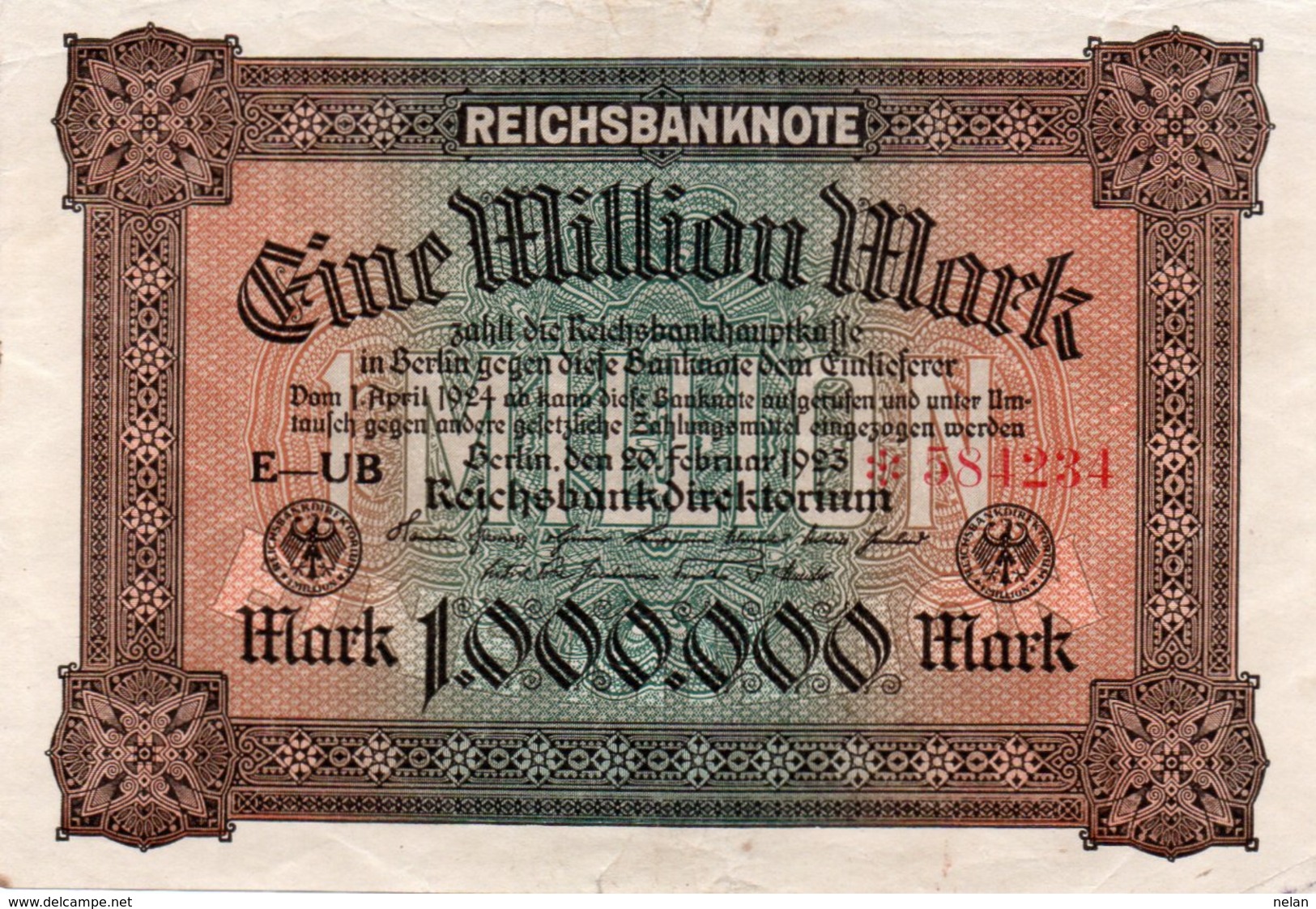 GERMANIA-REICHSBANKNOTE-1 MILL MARK 1923-  P-86a    XF++ UNIFACE  CON ASTERISC RARISSIMA - 1 Mio. Mark