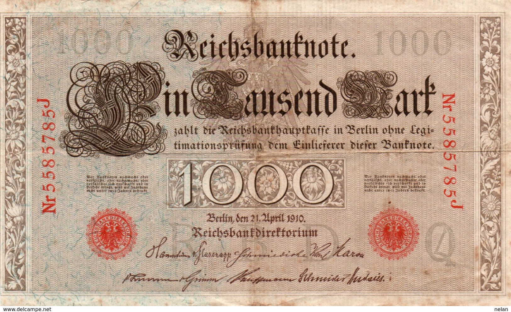 GERMANIA-REICHSBANKNOTE-1000  MARK 1910 - 1000 Mark