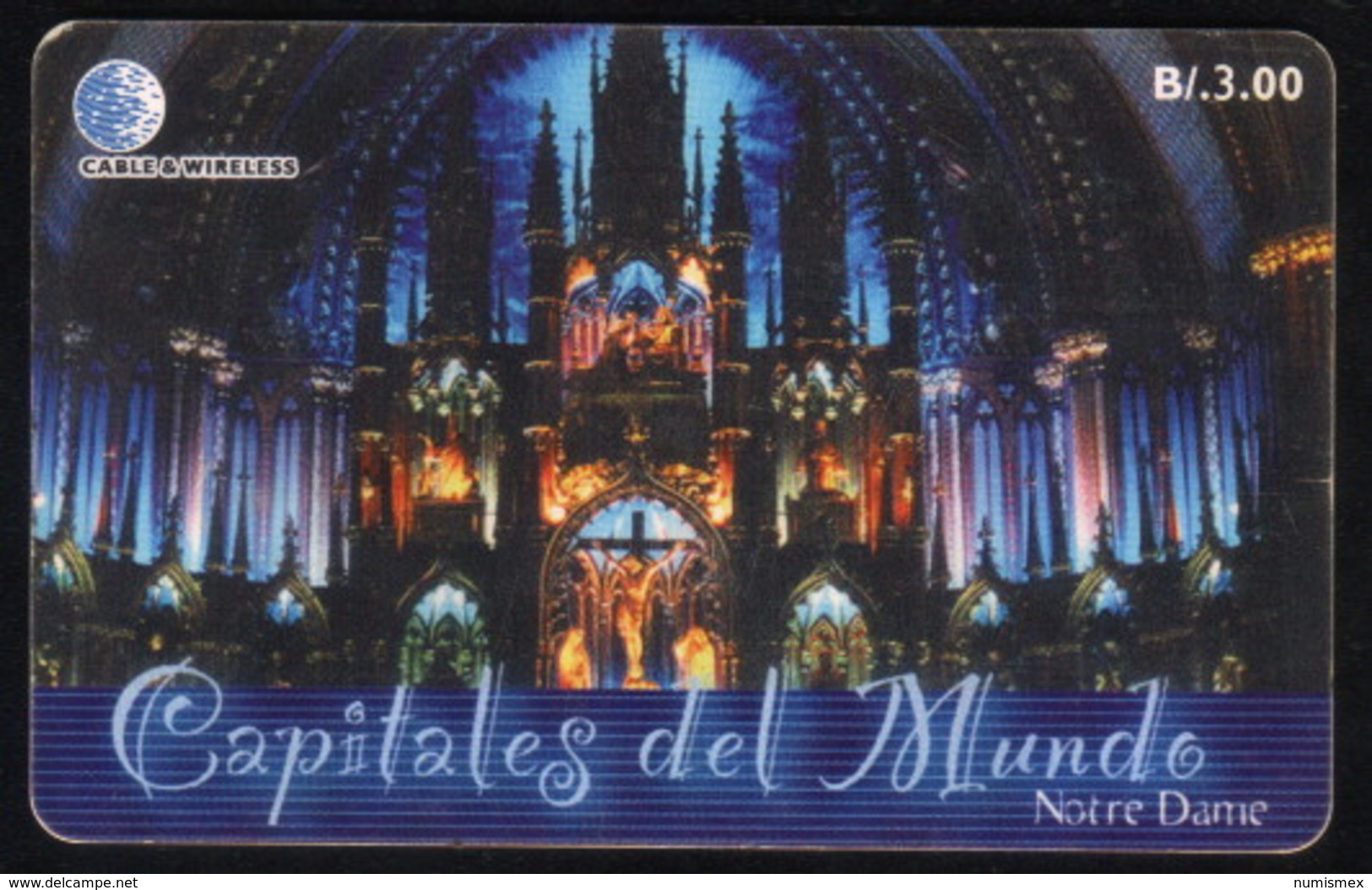 PANAMA PHONECARD C & W CAPITALES DEL MUNDO NOTRE DAME CHIP GEM3 USED B/3.00 - Panama