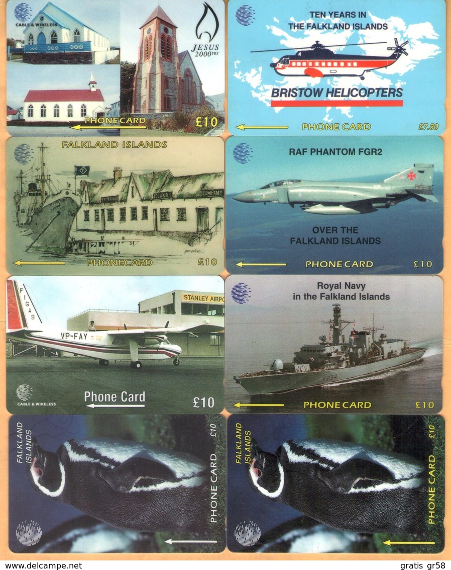 Falkland Isl. - GPT, Set Of 8 Different Phone Cards, Used As Scan - Falkland