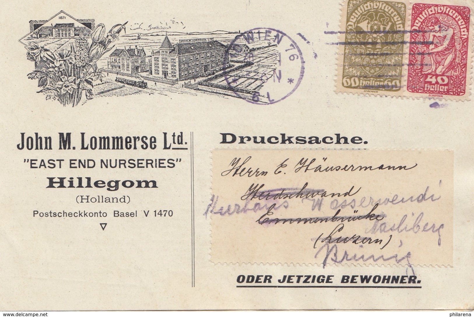 Österreich: 1921: Drucksache Postkarte Von Wien, Abs. Hillegom - Lettres & Documents