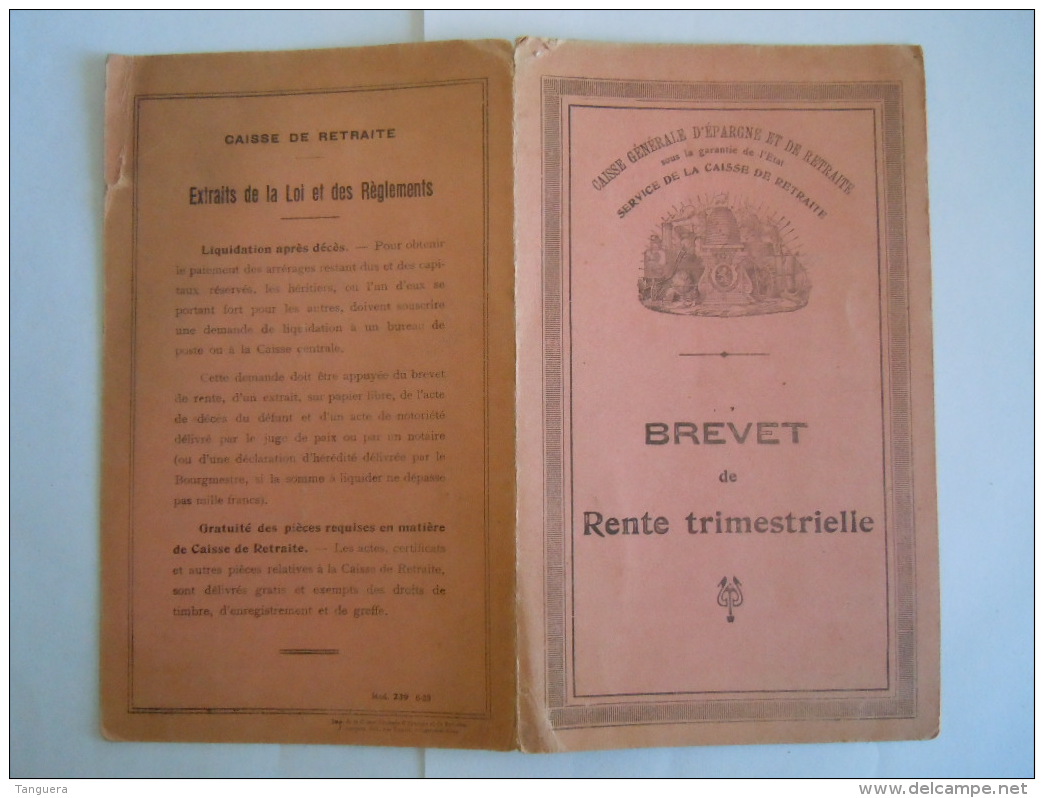 Brevet De Rente Trimestrielle  ASLk CGER Service De La Caisse De Retraite 1940 - Bank En Verzekering