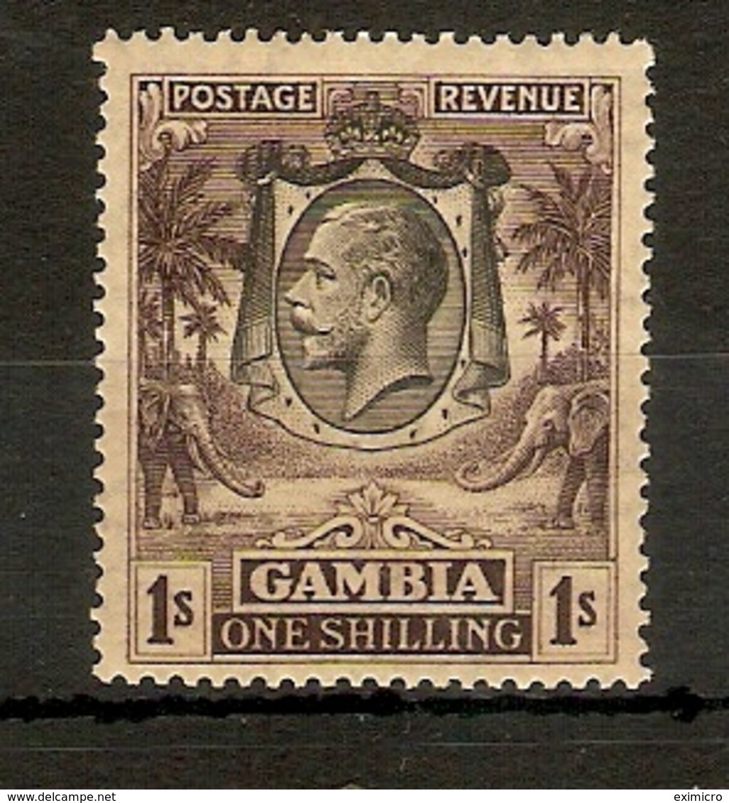 GAMBIA 1929 1s SG 134 SCARCE BLACKISH PURPLE/YELLOW BUFF COMB PERF 13.8 X 13.7  VERY LIGHTLY MOUNTED MINT Cat £70 - Gambia (...-1964)